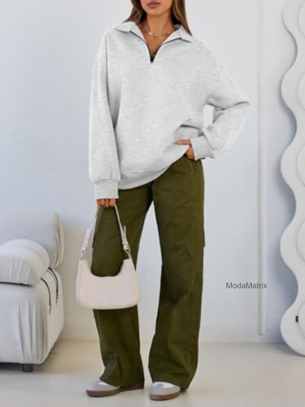 Oversized Half Zip Fleece Sweatshirt Cozy Pullover Fall Winter - Picture 6 of 7